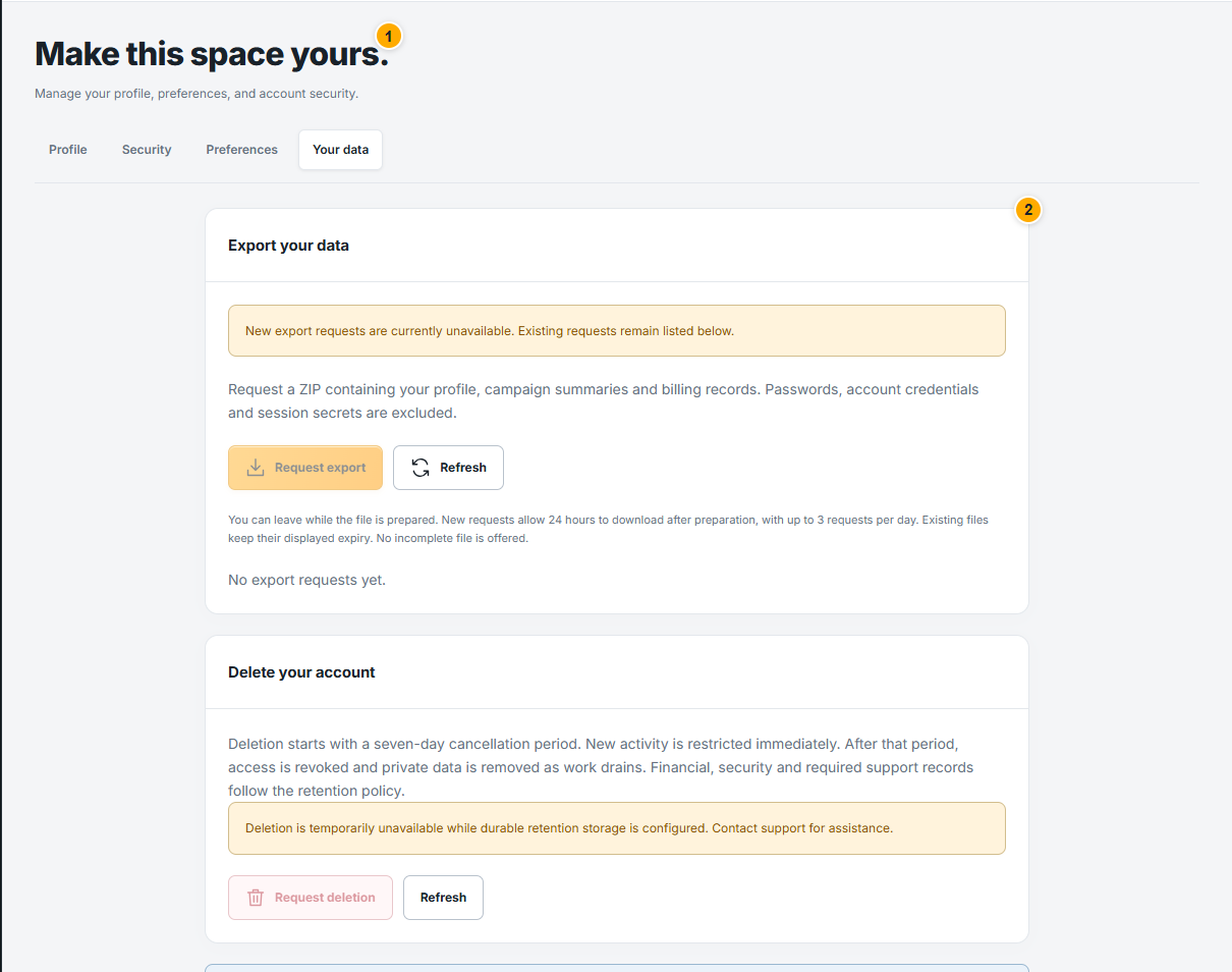 Export and manage your data
