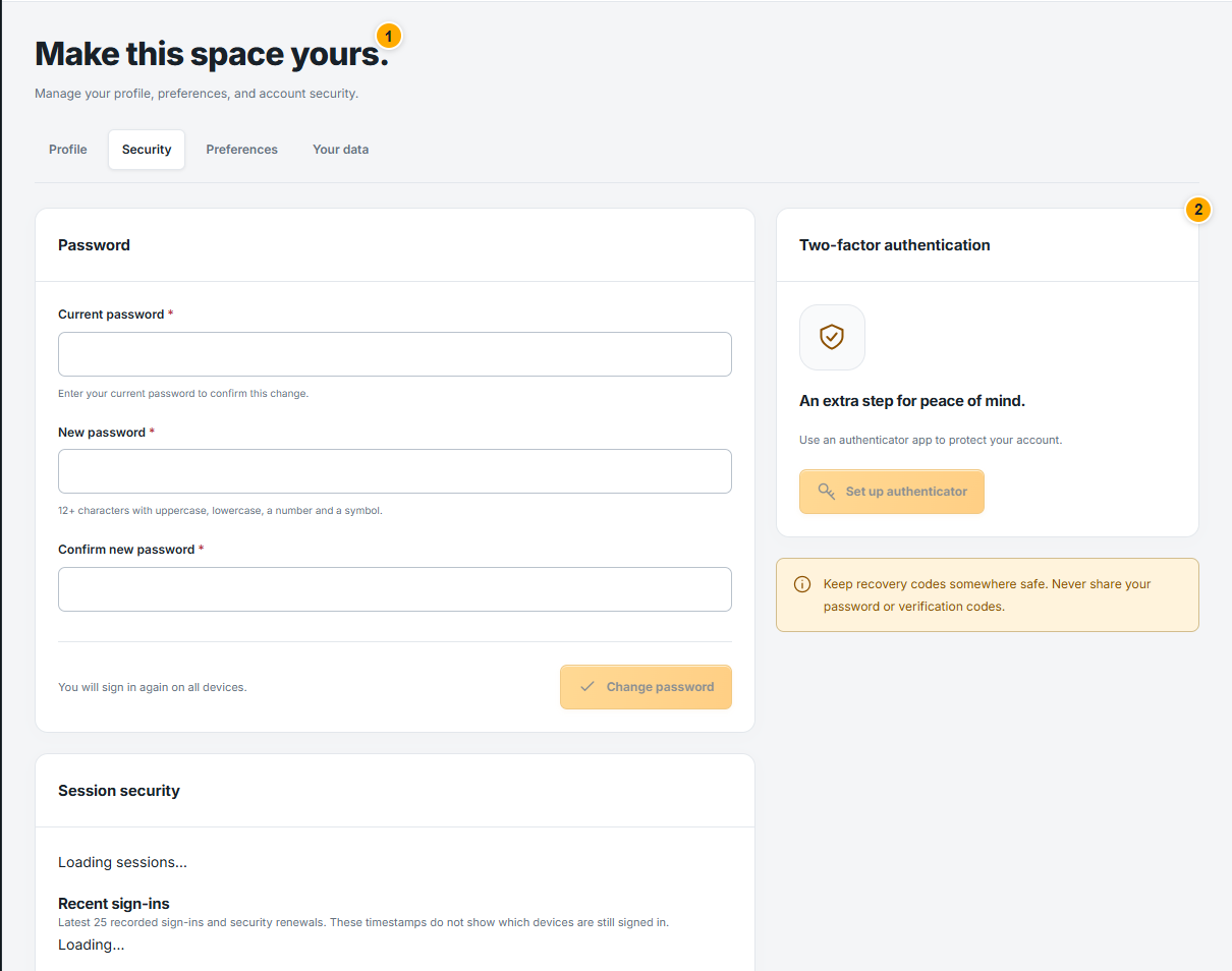 Account security and connection recovery